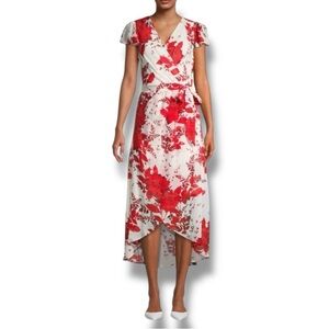 NWT DR by Donna Ricco Red White Floral High-low Dress - Size 4